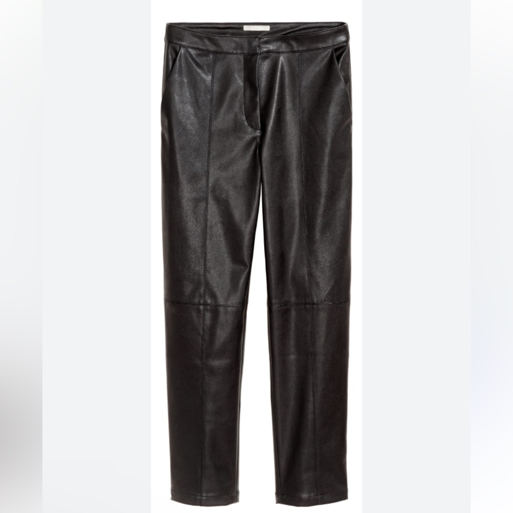 H&M Black Faux Leather Pull On Leggings Elastic Stretch Waist - Size 12